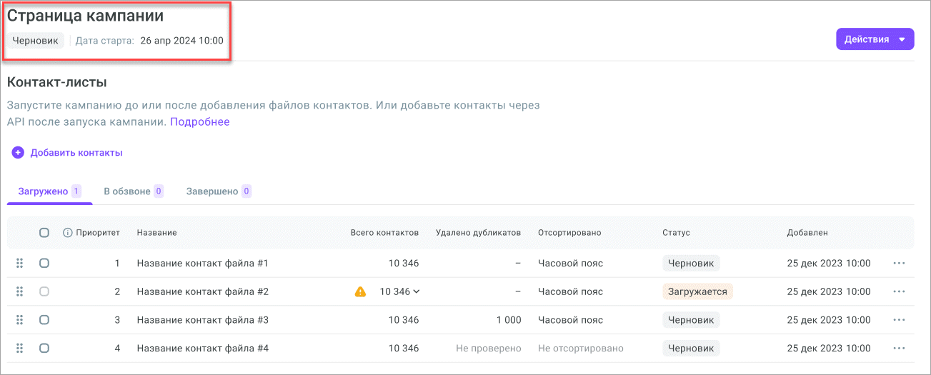 Информация о кампании Информация о кампании