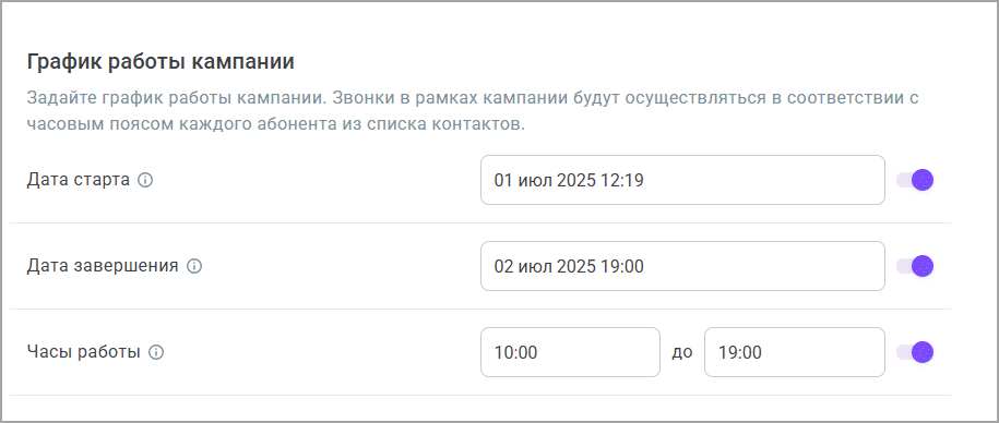 График работы кампании График работы кампании