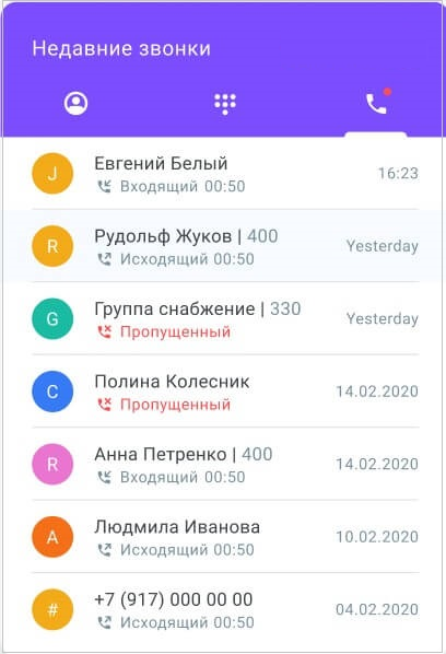 История звонков История звонков