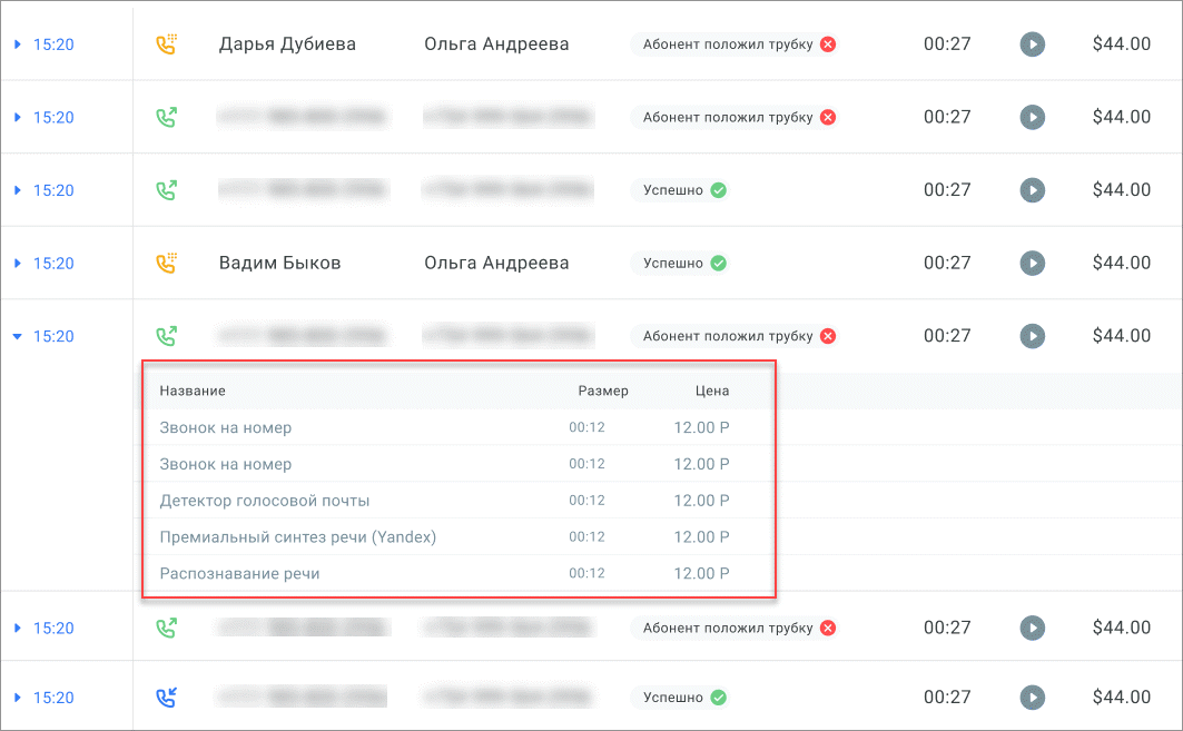 Информация о звонке