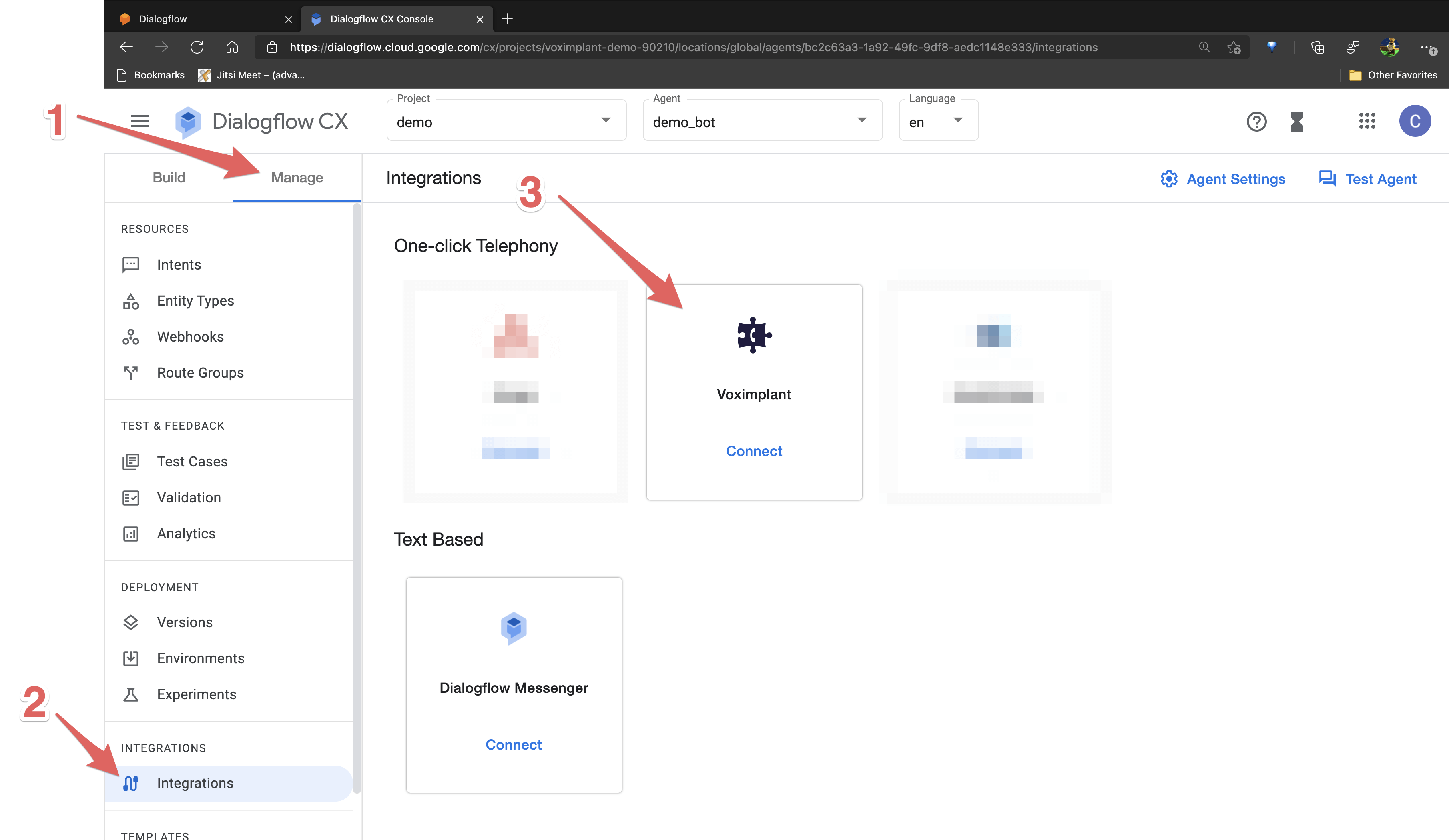 Go to Google Cloud Dialogflow CX console